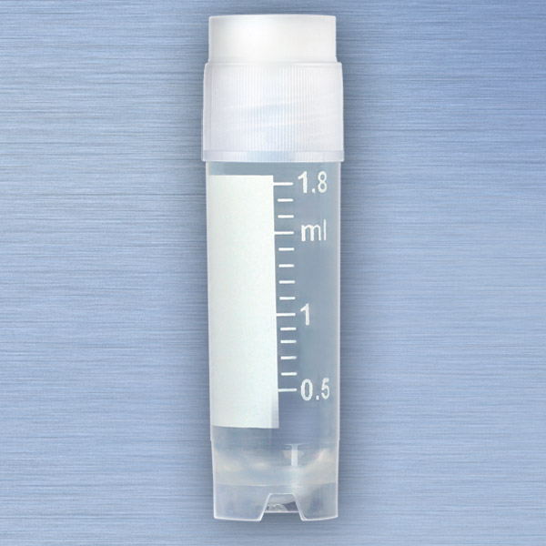 Globe Scientific CryoCLEAR vials, 2.0mL, STERILE, External Threads, Attached Screwcap with Co-Molded Thermoplastic Elastomer (TPE) Sealing Layer, Round Bottom, Self-Standing, Printed Graduations, Writing Space and Barcode, 50/Bag cryogenic vials; cryogenic tubes; storage tubes; sterile tubes; cryogenic